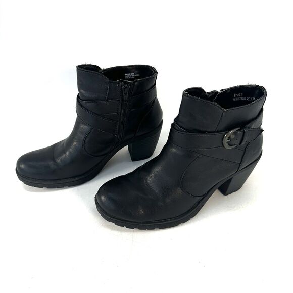 BOC Born Concept Womens 9 Ankle Boots Booties Black Faux Leather Chunky Heel - Picture 2 of 10
